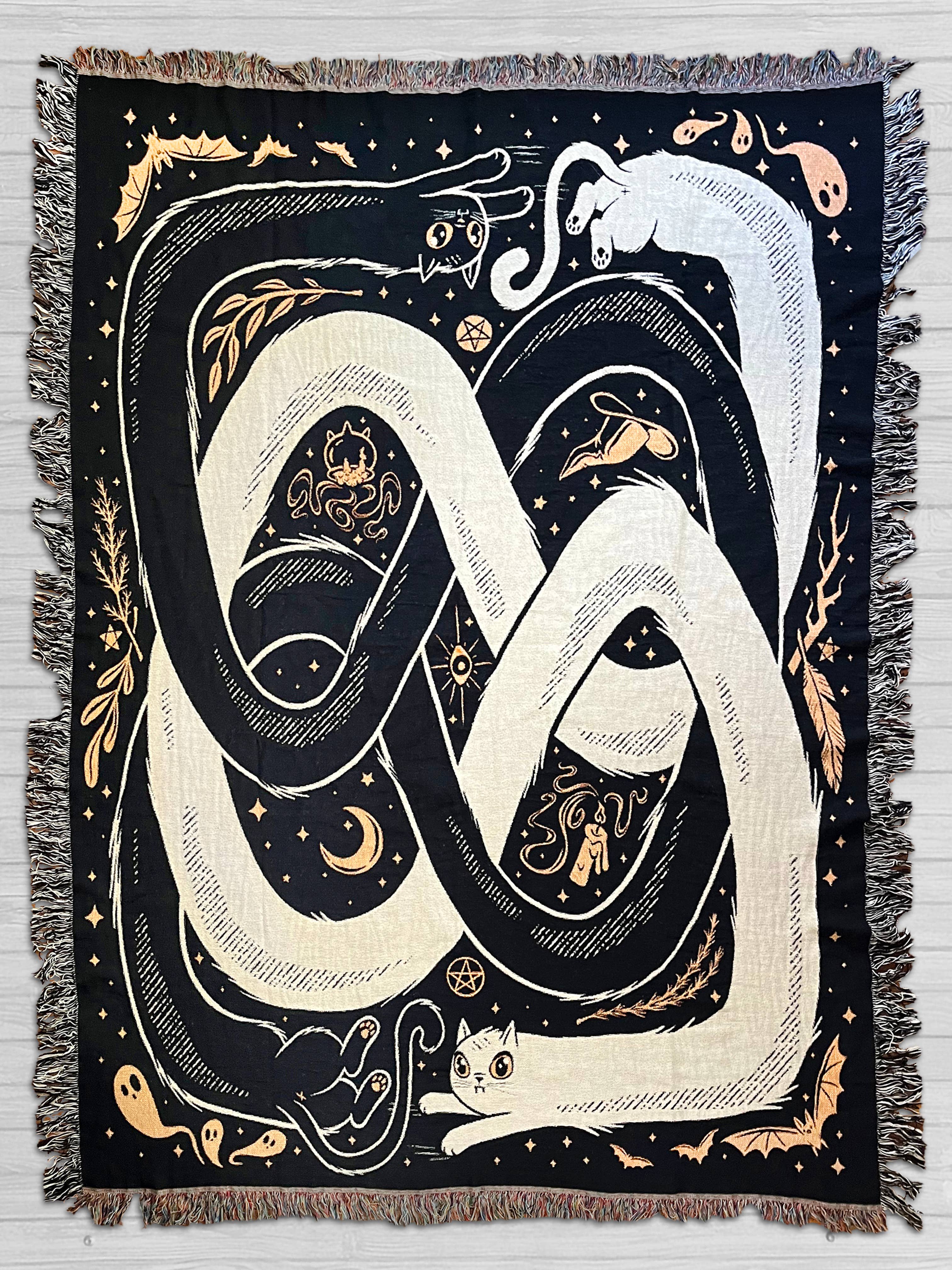 Elissa Marie Creative - Wholesale Throw Blanket - OuroPURRos Woven Throw Blanket | witchy | cats | occult11