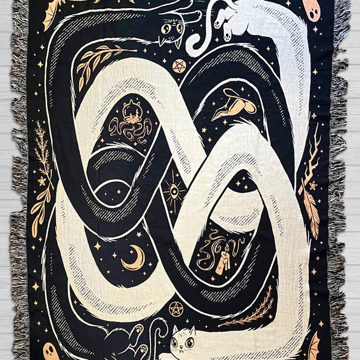 Elissa Marie Creative - Wholesale Throw Blanket - OuroPURRos Woven Throw Blanket | witchy | cats | occult11