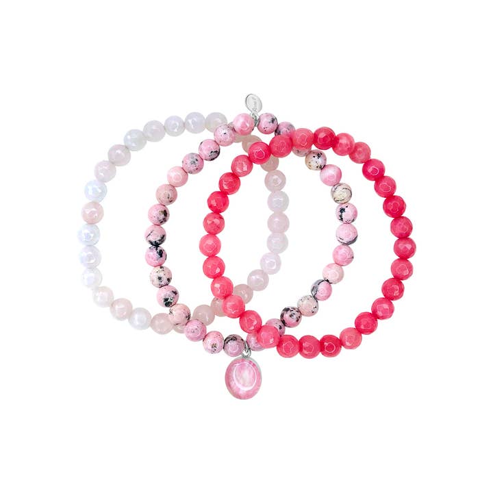 Ensemble de bracelets Stacked for Change pour la sensibilisation au cancer du sein pour la vente par Revive Jewelry