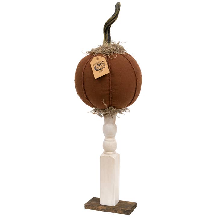 Primitive Mossy Top Pumpkin on Pedestal - 19.5"H for wholesale by The Hearthside Collection