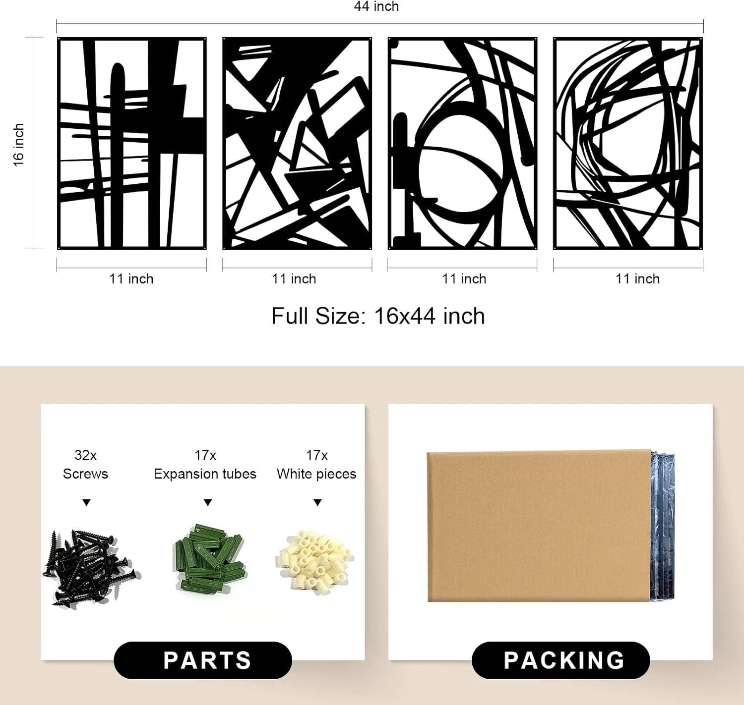 Black Abstract Metal Wall Art 4 Pack Minimalist 3D for wholesale on Faire4