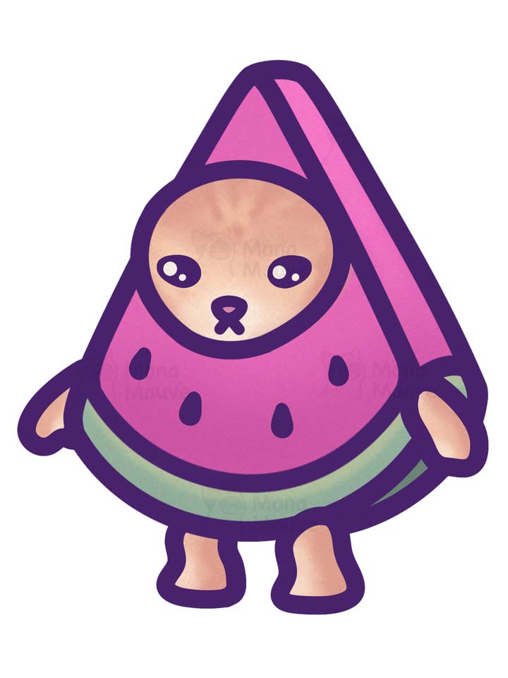 Watermelon Cat Meme Vinyl Sticker | Snack Cats Collection for wholesale by Mona Mauve • Silly Art!