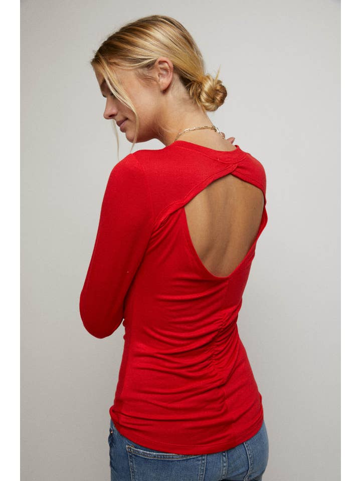Cerule - Wholesale Knit Top - Women's - Long Sleeve Cinched Open Back Top