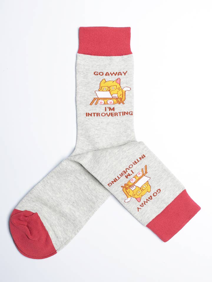 Women's Go Away I'm Introverting Cat Crew Socks for wholesale by Just Fun Socks