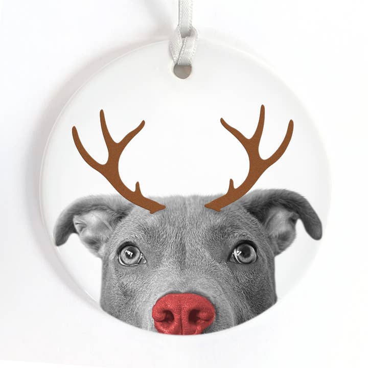 Reindeer Supply Pitbull (Gray) Ceramic Ornament for wholesale by Perkie Prints