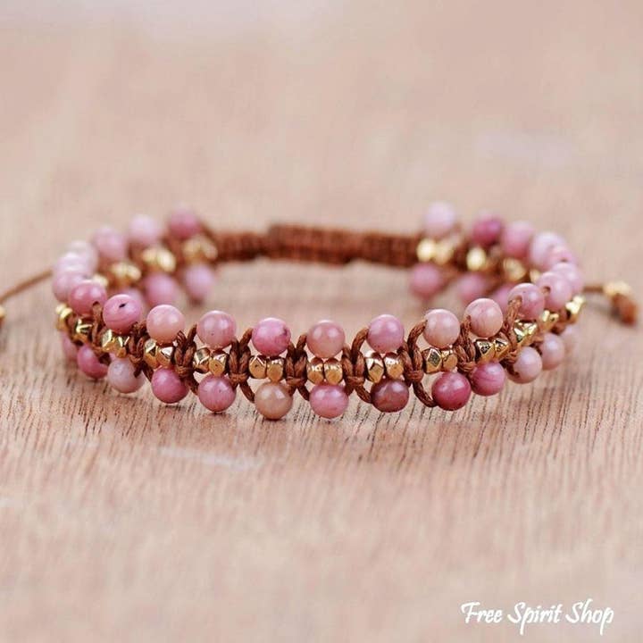 Bracelet tressé en rhodonite naturelle fait main pour la vente par Free Spirit Shop