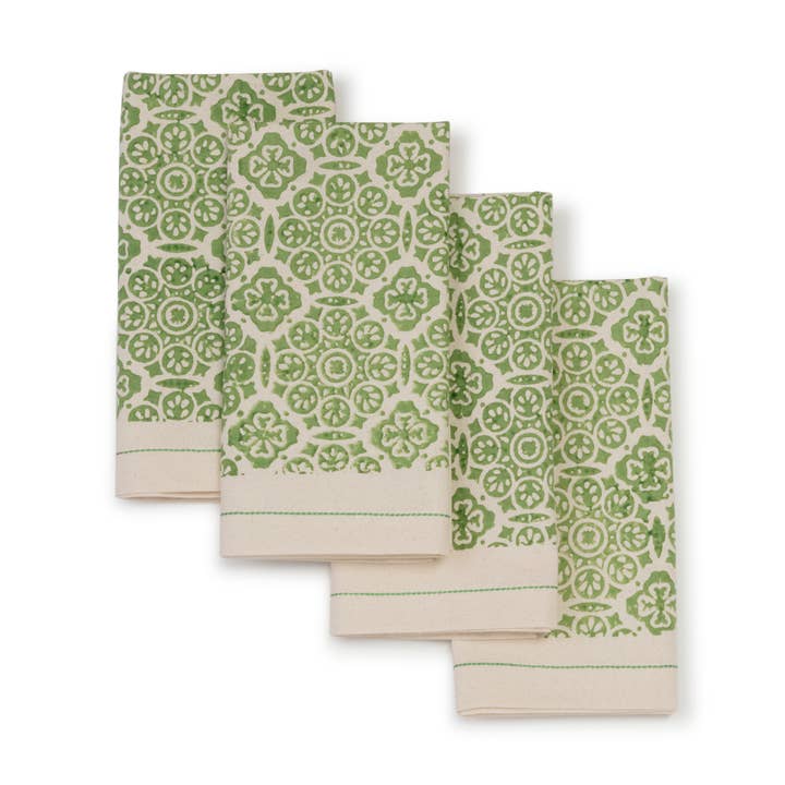 Sustainable Threads - Vente Serviettes de table en tissu - Serviettes en coton | Impression à la main | Mosaïque Sauge | Lot de 40