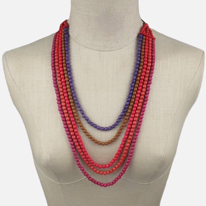 Klassisk 5-radigt träpärlhalsband utan metall för wholesale av Katie and Company