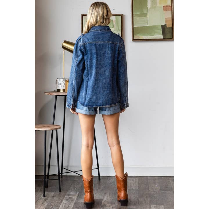 Color Rhinestone Denim Shacket for wholesale on Faire9