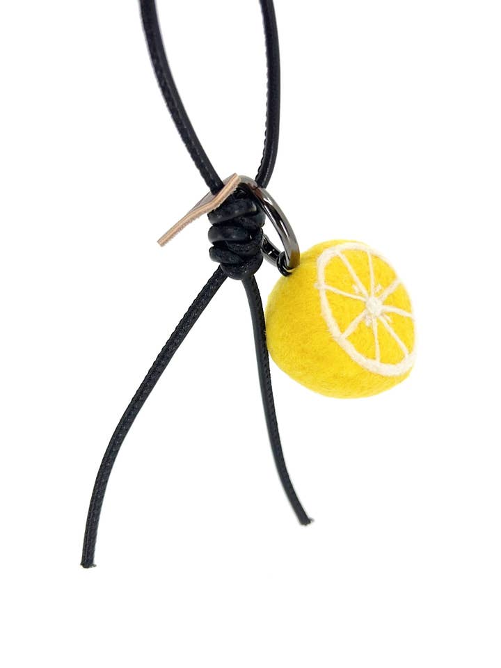 Lemi the Lemon | Needle-Felted Wool Bag & Keychain Charm for wholesale by Woobbi