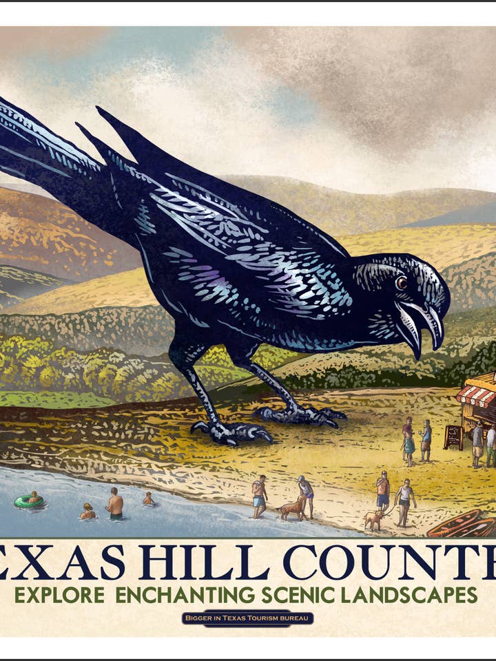 Texas Hill Country Grackle- Texas Fantasy Travel 13 x 19 print for wholesale by ChetArt