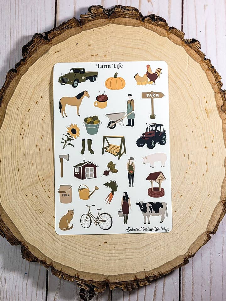 Farm Life Sticker Sheet, Country Living Stickers, Ranch Life for wholesale by Sakura Design Gallery