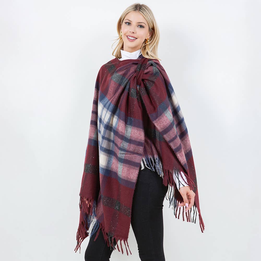 Sensibling Corp. - Vente Poncho – femme - Poncho à Franges en Plaid2