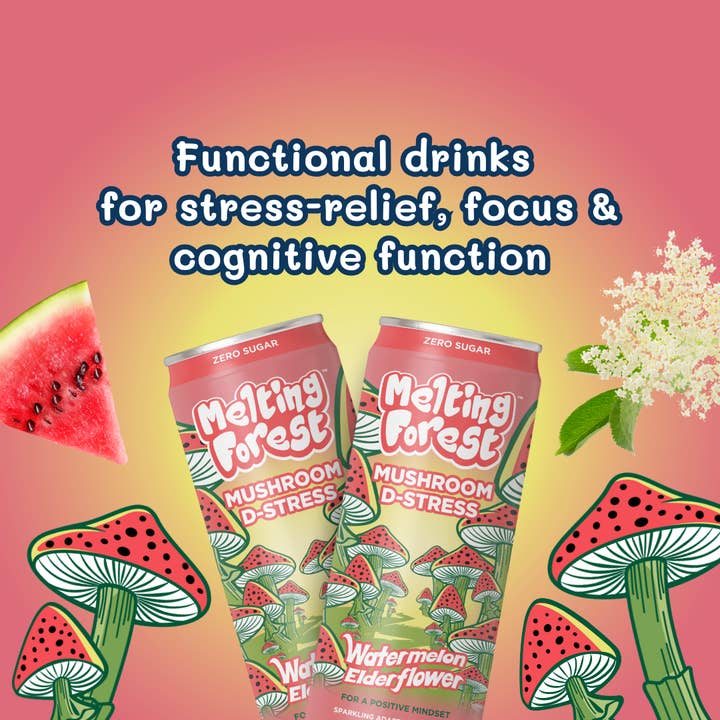 Melting Forest - Wholesale Sparkling Water - Mushroom Drink | Stress Relief | Watermelon Elderflower 7