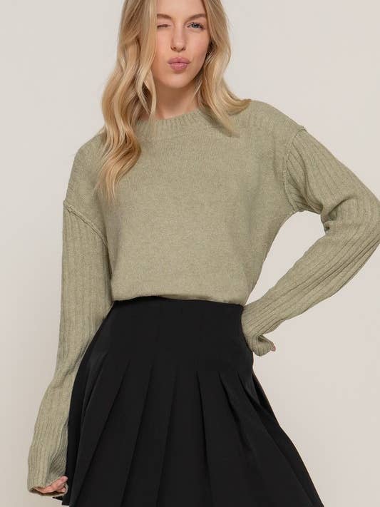 LONG SLV MOCK NECK RAISED SEAM SWEATER for wholesale by MintChoco