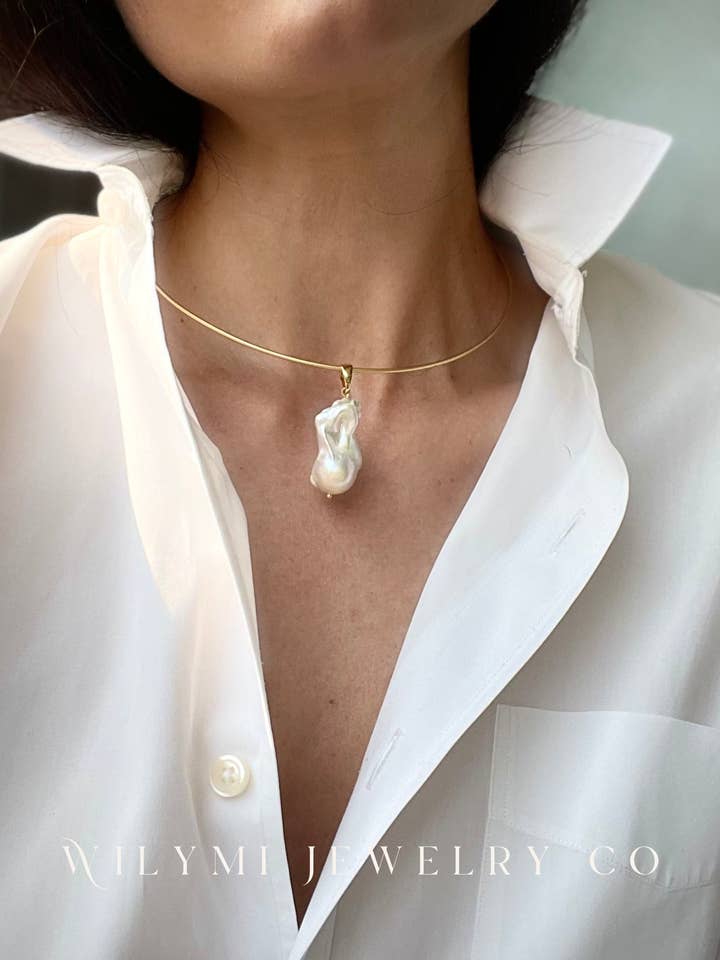 Vergulde Barok Parel Buis Kraag Choker | Verstelbaar voor wholesale door WILYMI Jewelry Co