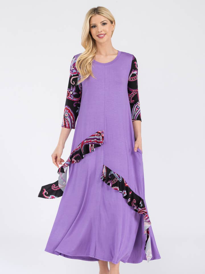 Plus Size A-Line Klänning med Fickor och 3/4 ärmar -CD43841 för wholesale av ClickPuff