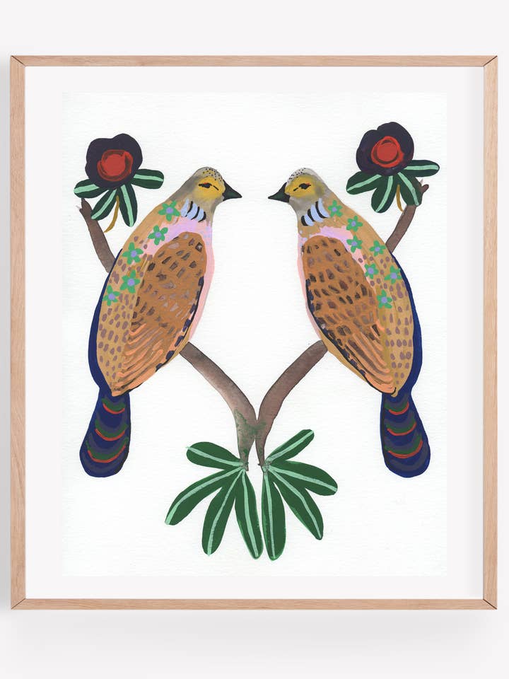 Kunstdruk met tweelingvogels voor wholesale door Persika Design Co.