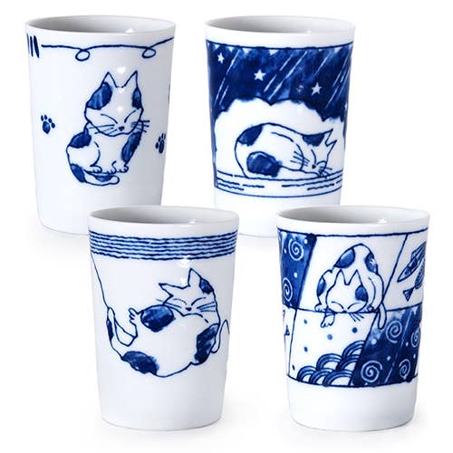 JPN GIFT SET: TEA CUP SET – PLAYFUL INDIGO CATS for wholesale by Fuji Merchandise Corporation