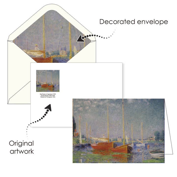RainCaper - Wholesale Stationery/Notecard Set - Notecards - Monet Boats - Box of 16 Cards & Envelopes
