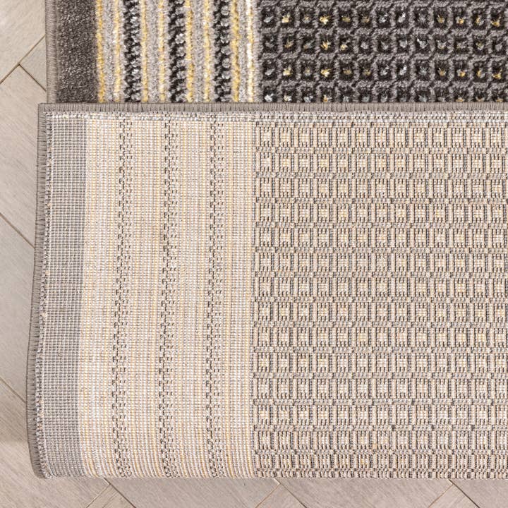 Well Woven - Wholesale Runner Rug - Custom Size Runner Waylon Retro Border Solid & Striped Grey4