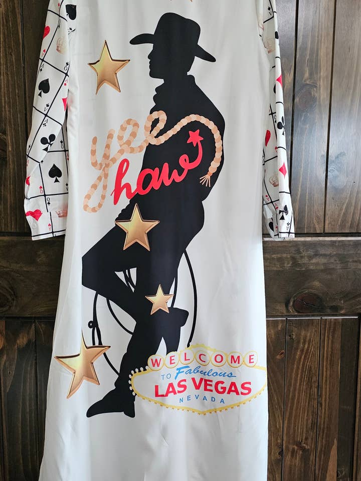 White Viva Las Vegas Rodeo Women's Western Duster Dress for wholesale on Faire9