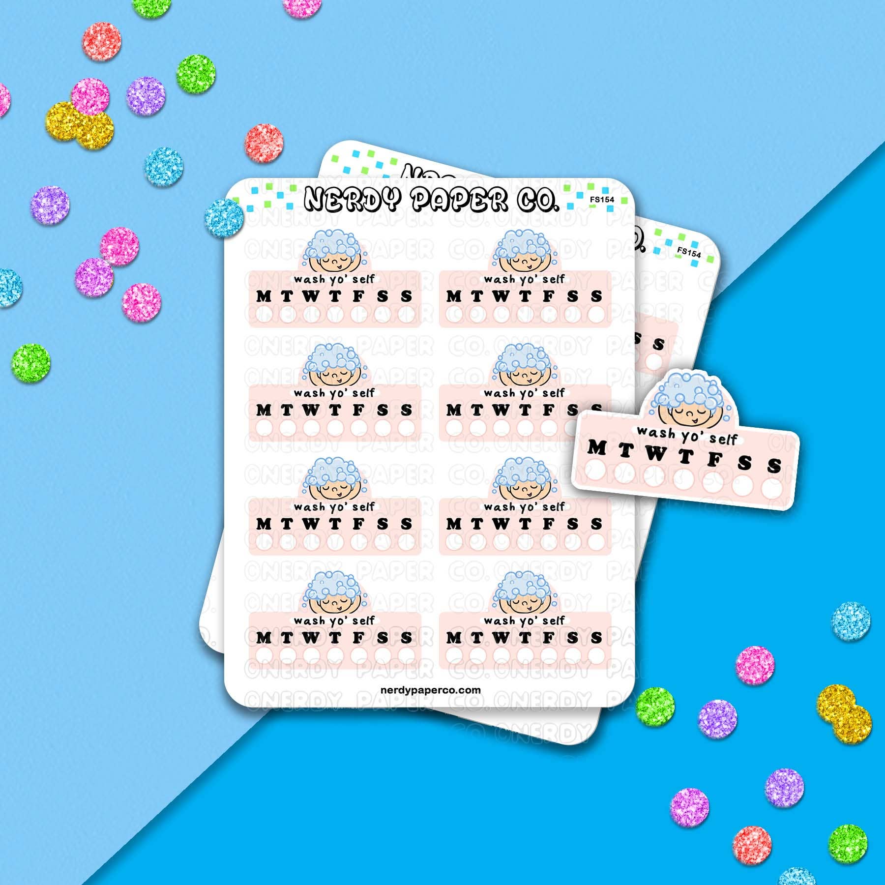 NERDY PAPER CO. - Venta al por mayor Pegatina - Bath Tracker - Hoja de Pegatinas de Seguimiento de Hábitos Semanal Dibujada a Mano - FS1540
