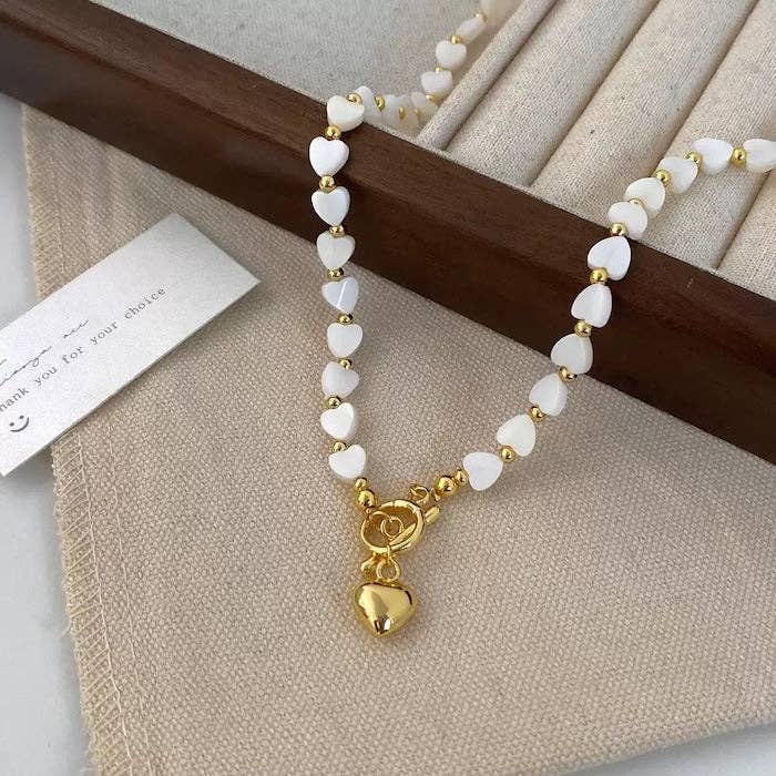 LanLivia - Wholesale Beaded/Pearl Necklace - Mother of Pearl Heart Beads Necklace with OT Buckle4
