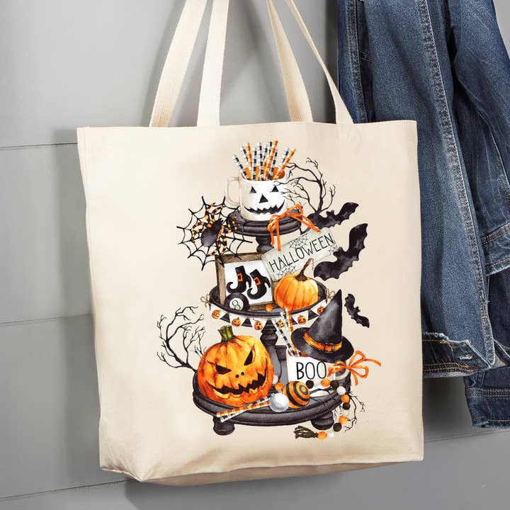 Happy Halloween 3 Tier Tray 12 oz Canas Tote Bag for wholesale by Avery Lane Gifts
