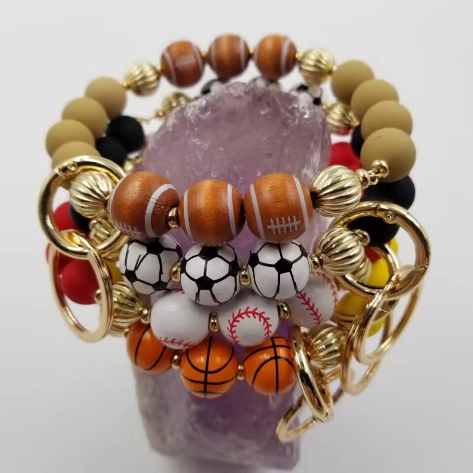 magnolia jewelry - Wholesale Keychain Bracelet - Wood Beads Sports Wristlet Keyring Bracelet4