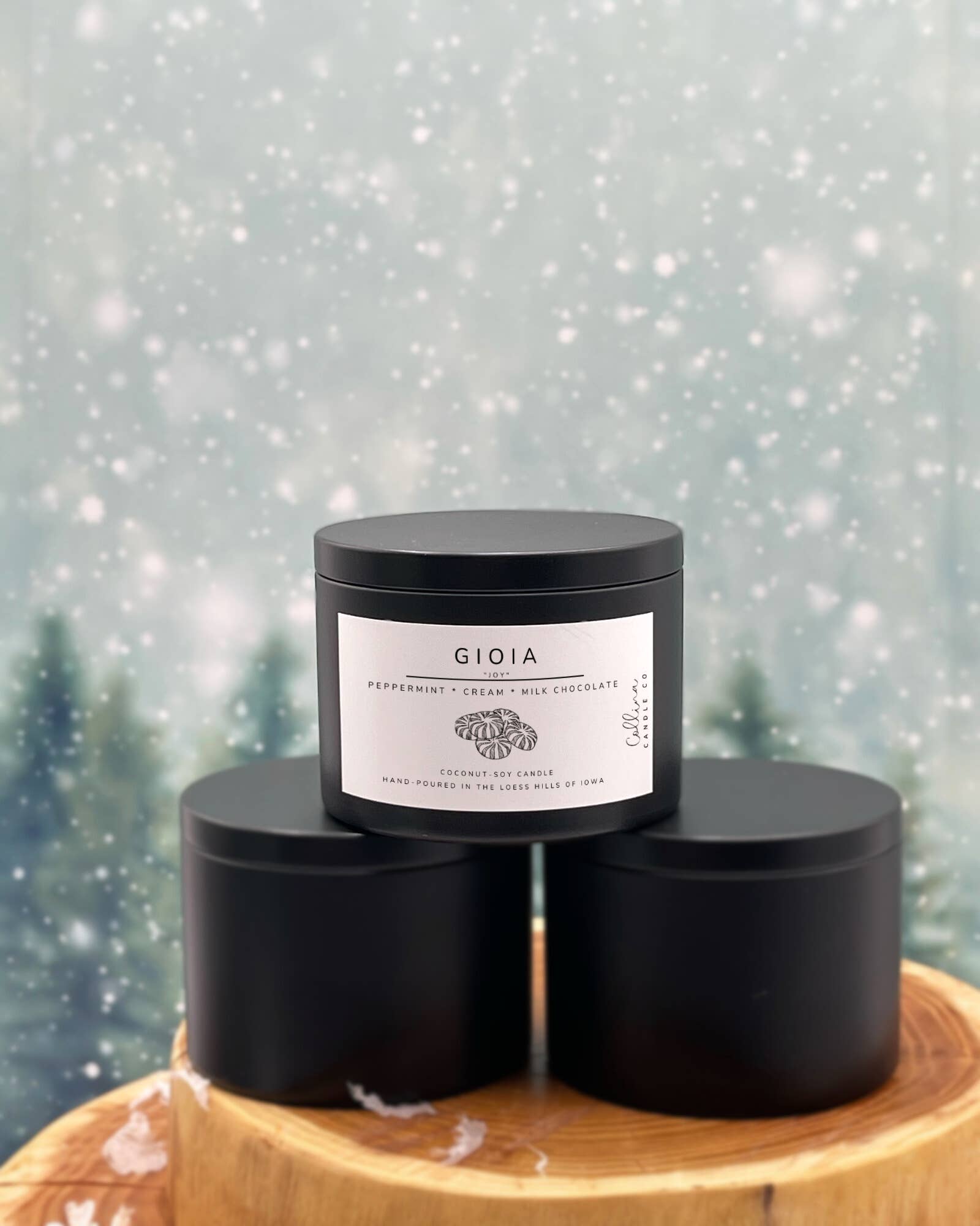 Collina Candle Co., LLC - Wholesale Jar/Filled Candle - Gioia 6 oz Christmas Coconut-Soy Candle Peppermint Cocoa
