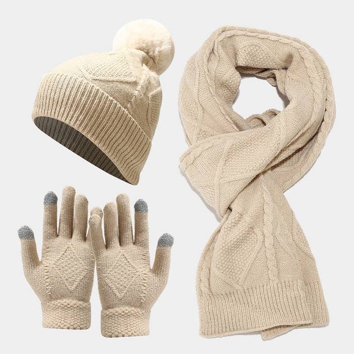 Dipped Shop - Wholesale Winter accessory set – women's - Winter Knit Thick Warm Scarf Hat Gloves Set DP25G7163