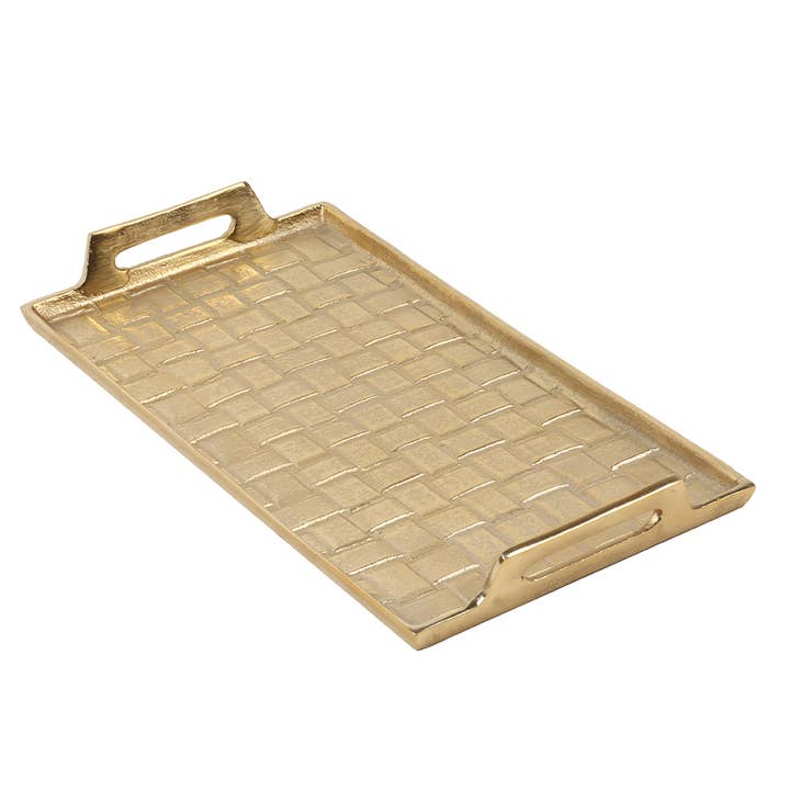Tabuleiro Retangular Dourado com Alças -SM por atacado de India Handicrafts Inc