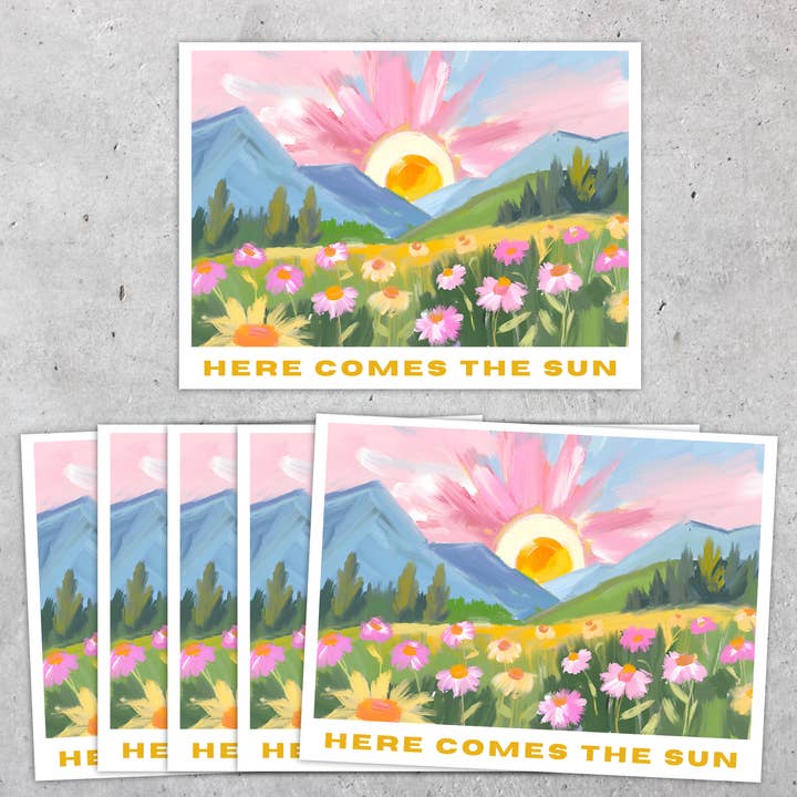 Autocollant sur le thème du Colorado : Lever de soleil sur les fleurs sauvages de montagne (6 unités) pour la vente par KalooMoon Art