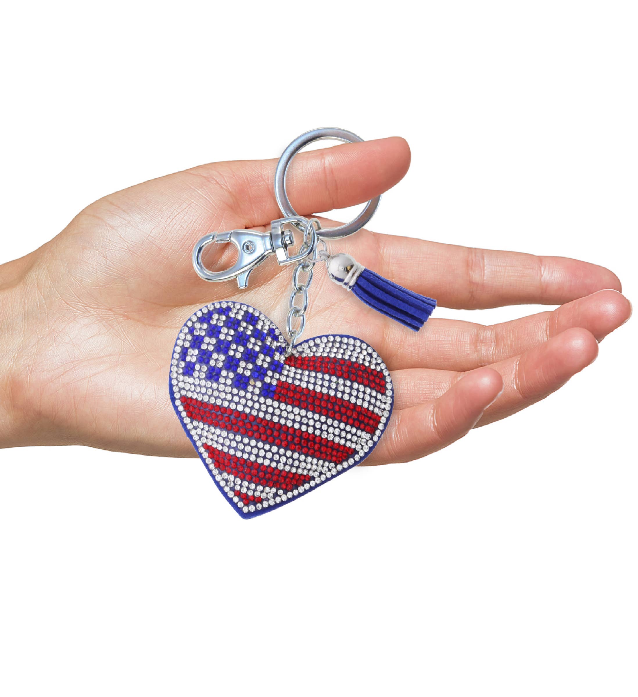 Cota Global - Wholesale Keychain - Unisex - Sparkling Rhinestones Charm With Tassel - Usa Flag Heart3