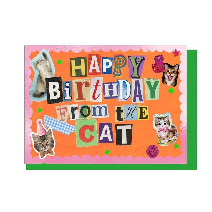 HAPPY BIRTHDAY FROM THE CAT, JUNK JOURNAL CARD for wholesale by Jolly Awesome