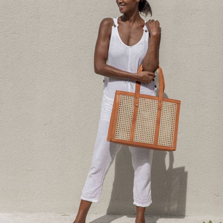 Village Thrive - Wholesale Tote Bag - Women's - Raja Leather and Cane Everyday Bag