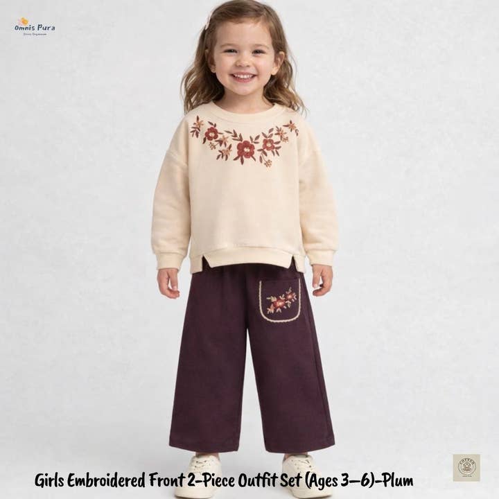Completo 2 pezzi per bambine con ricamo frontale (Età 3-6) per la vendita all'ingrosso da parte di Omnis Pura