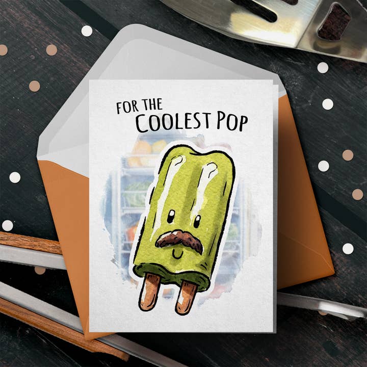 „For the Coolest Pop“ - Papa-Scherzkarte zum Vatertag für den Großhandel von Aaron Millard Illustration