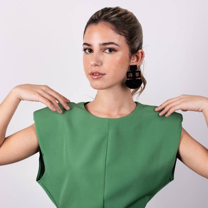 Brincos geométricos em acrílico preto #BU009 por atacado de Goiaba Design