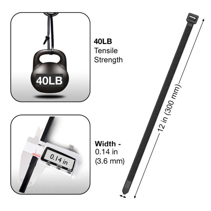 Cable Zip Ties 12inch 40lbs Black 100pc for wholesale by UNITED CSS LLC