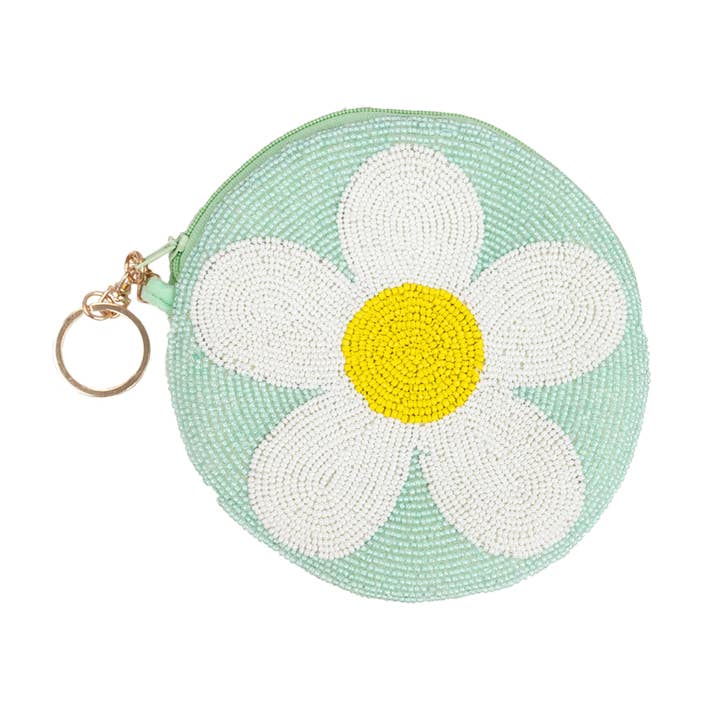 Daisy Flower Myntväska – Fräsch Pärlbroderad Blommig Dragkedjeficka för wholesale av GiftsbyPR