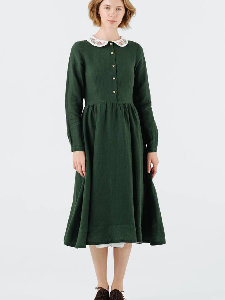 Son de Flor - Wholesale Dress - Women's - Classic Dress with Embroidered Wildwood Collar, Long Sleeve7
