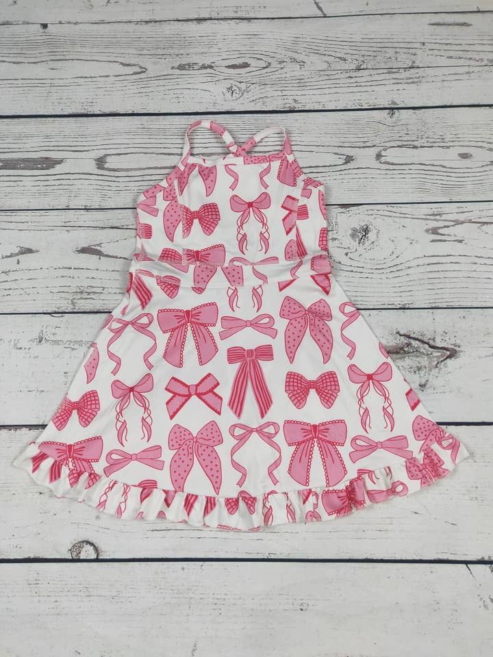 Pink Bow Print Girls Athletic Dresses for wholesale by sassy kids palace