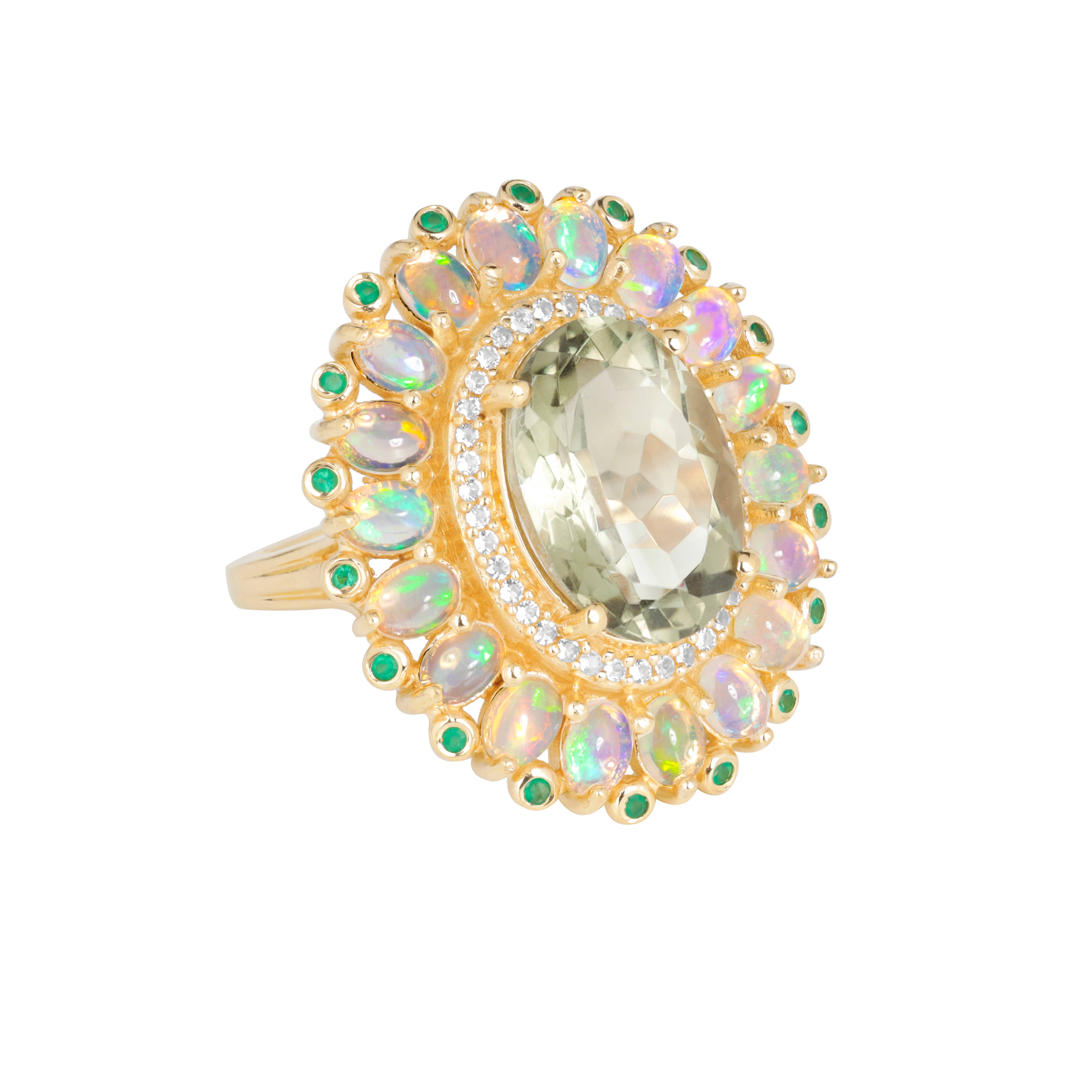 Tiramisu – wholesale Cocktail/statement ring – Gold Plated Over Green Amethyst Ethiopian Opal Cocktail Ring4