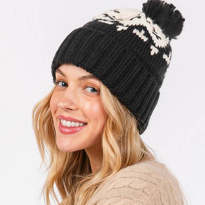 Aztec Pattern Pom Pom Beanie for wholesale by 3AM BY H&D ACCESSORIES