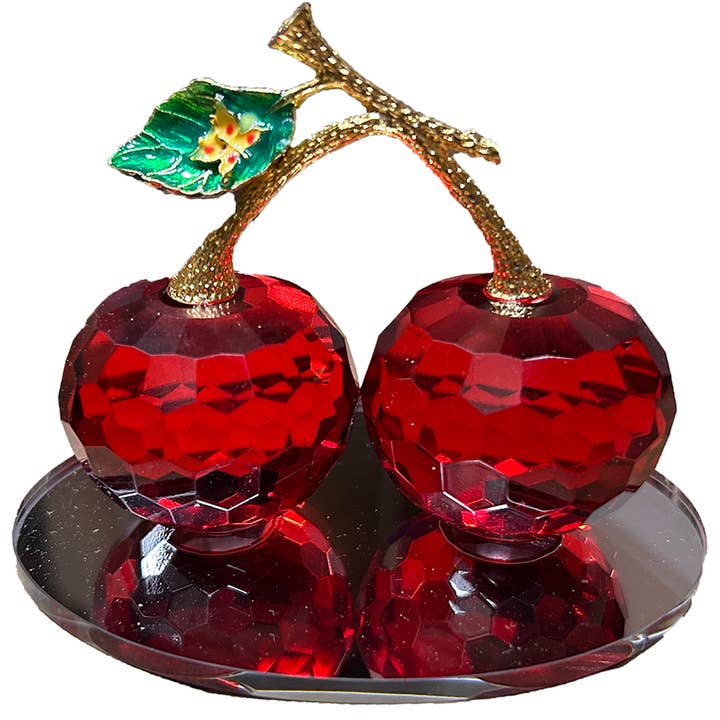 Glass Cherries Fruit Figurine Collectible Decor for wholesale by Texas Toy Distribution