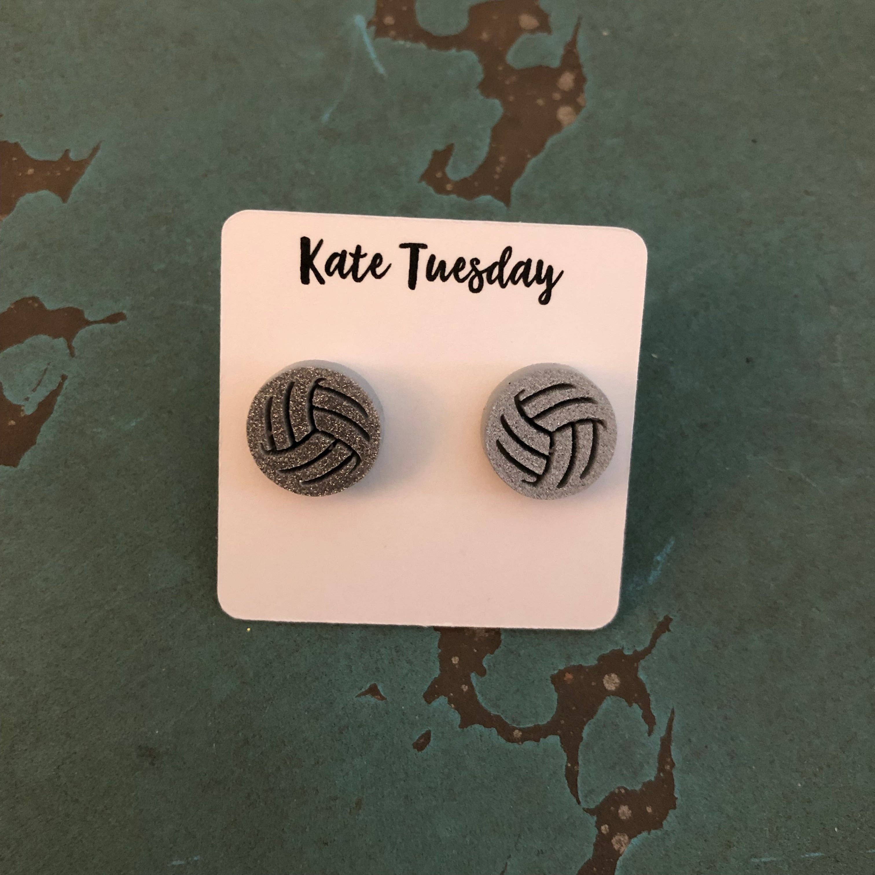 Kate Tuesday Jewelry - Wholesale Stud/Post Earrings - Silver Glitter Volleyball Earrings0