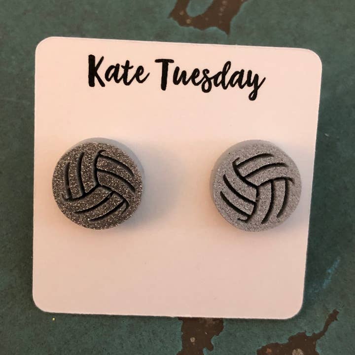 Kate Tuesday Jewelry - Wholesale Stud/post earrings - Silver Glitter Volleyball Earrings0