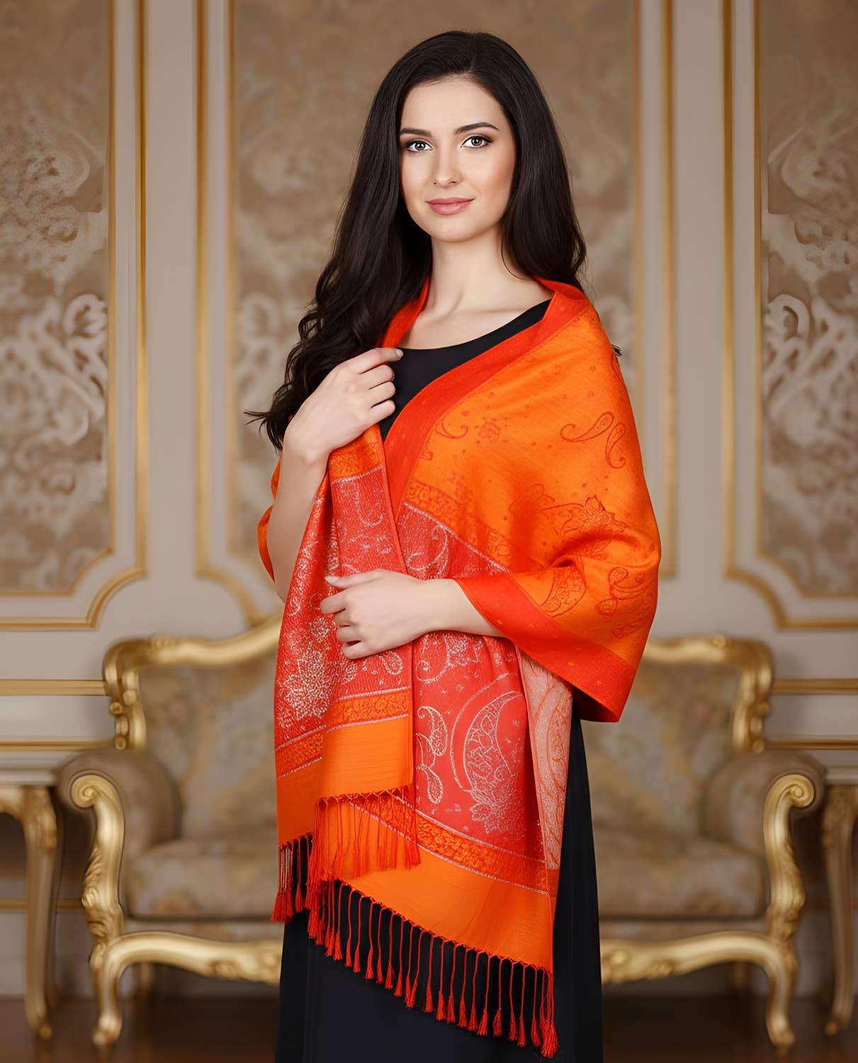 SERENITA - Wholesale Scarf - Women's - Lurex Section Metallic Paisley Pashmina Shawl Wrap Scarf18